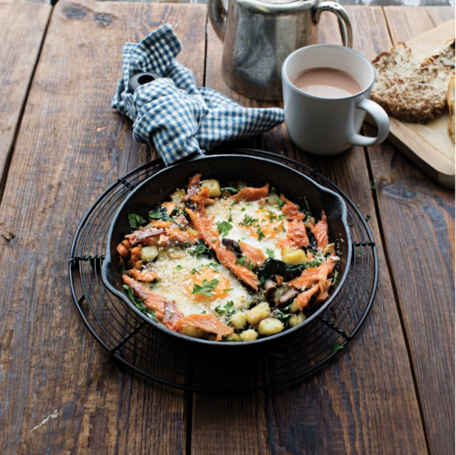 Smoked Trout Irish Potato Hash with Eggs